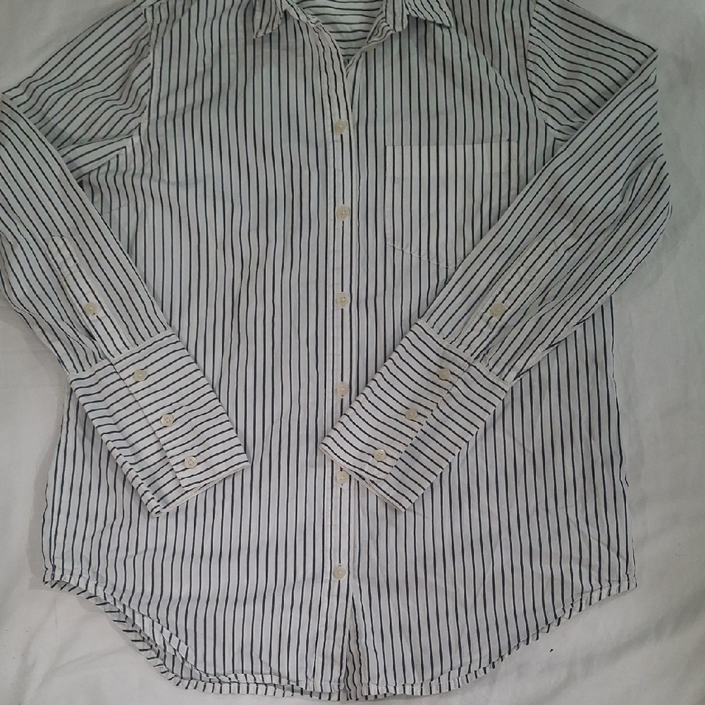 Madewell Wome's  Black and White Striped Button Down Shirt Size XXS - Picture 4 of 10